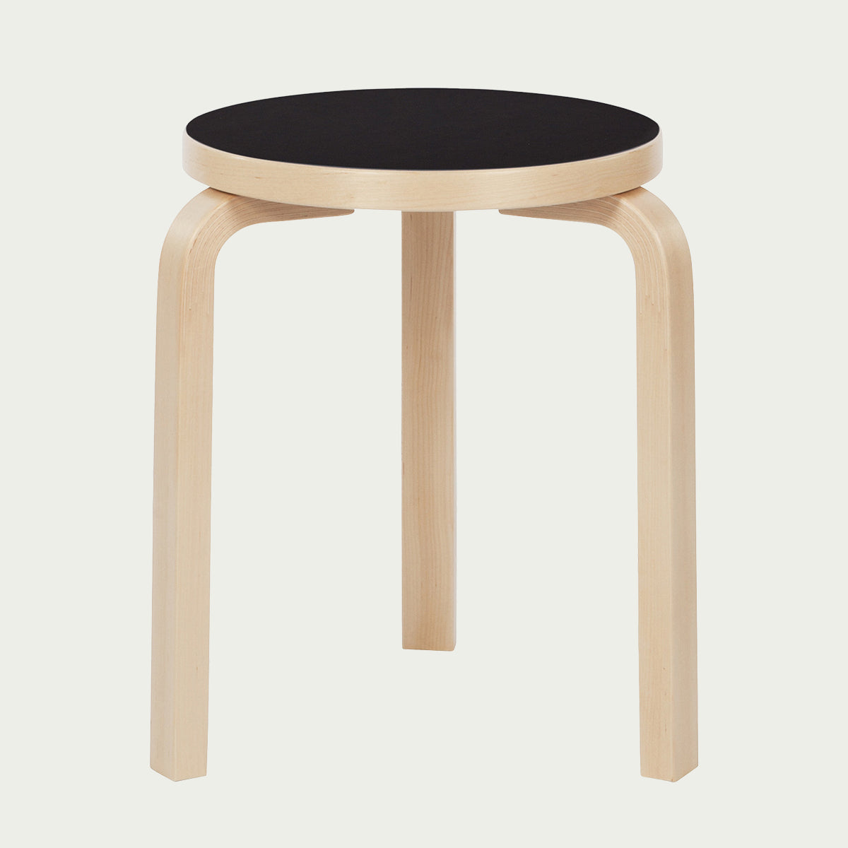 Artek Alvar Aalto Stool 60 - Three-Legged - Black Linoleum