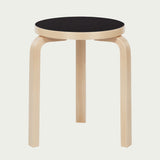 Artek Alvar Aalto Stool 60 - Three-Legged - Black Linoleum