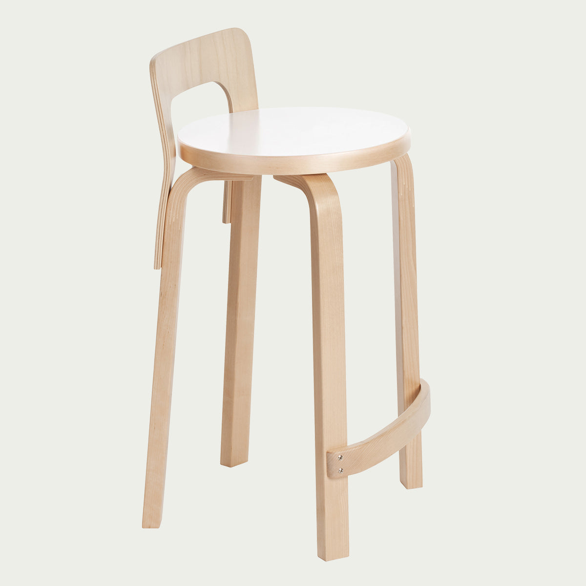 Artek Alvar Aalto K65 Low Back Kitchen / Bar Stool - White