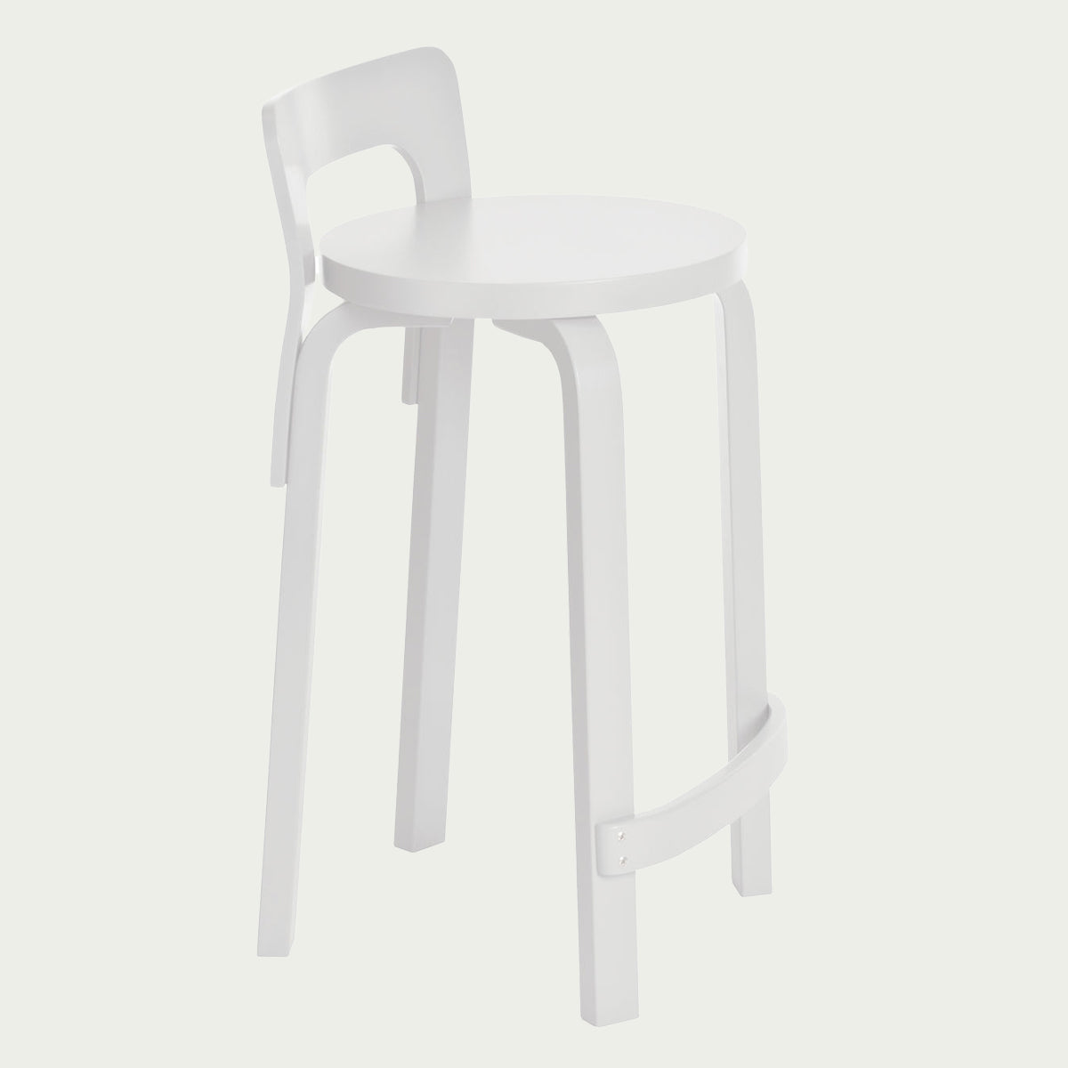 Artek Alvar Aalto K65 Low Back Kitchen / Bar Stool - White Lacquered