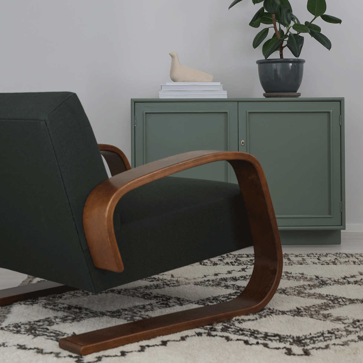 Artek Alvar Aalto Natural Birch Lounge Chair 400 - Upholstered