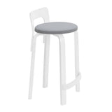 Artek Alvar Aalto Low Back Kitchen / Bar Stool K65 - White Lacquered with Upholstered Seat