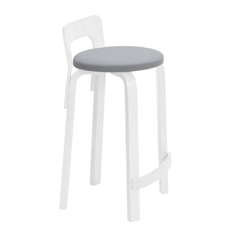 Artek Alvar Aalto Low Back Kitchen / Bar Stool K65 - White Lacquered with Upholstered Seat