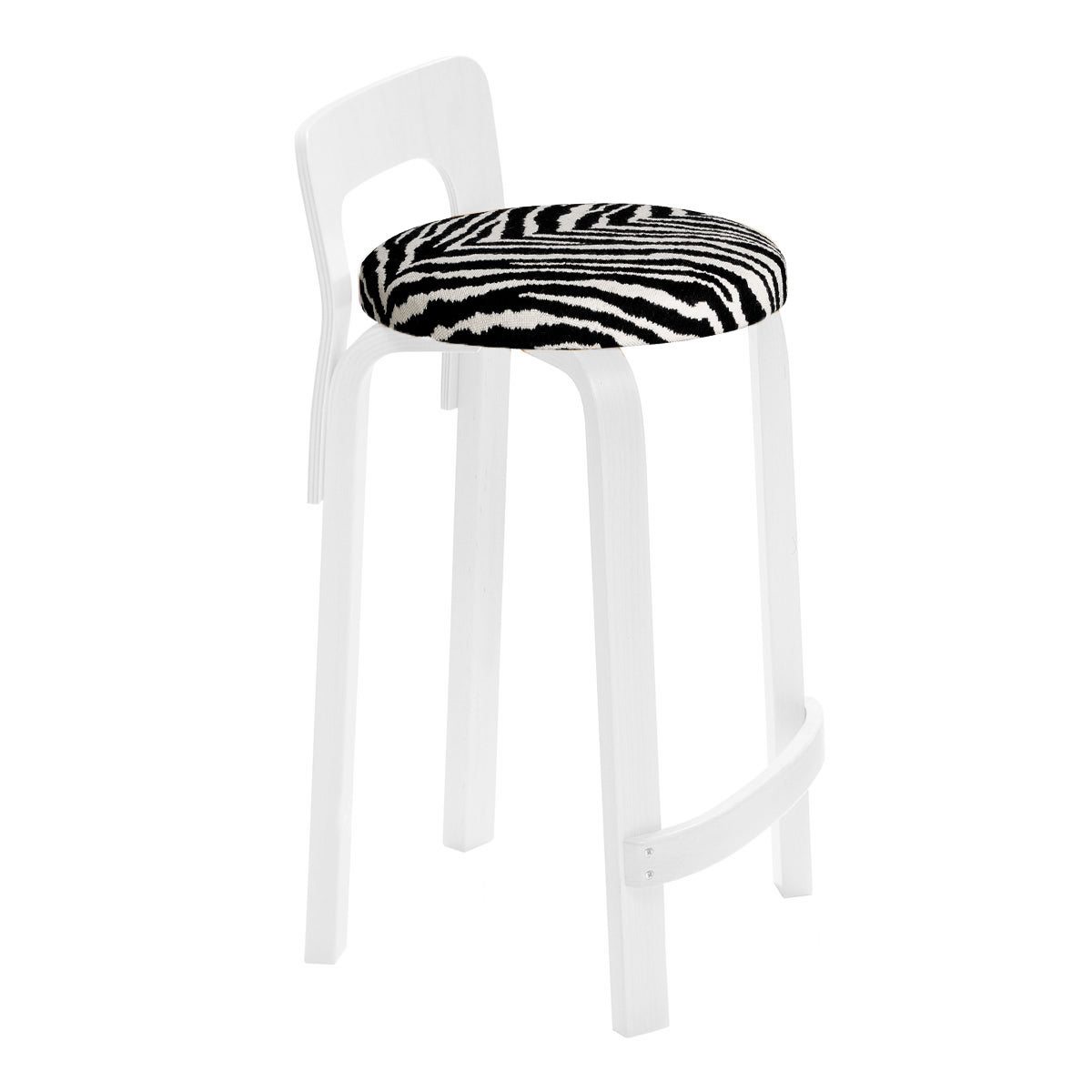 Artek Alvar Aalto Low Back Kitchen / Bar Stool K65 - White Lacquered with Upholstered Seat