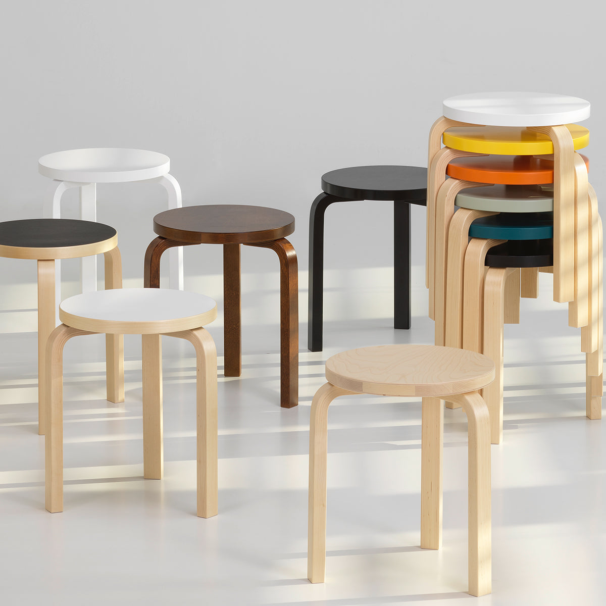 Artek Alvar Aalto Stool 60 - Three-Legged - White Laminate