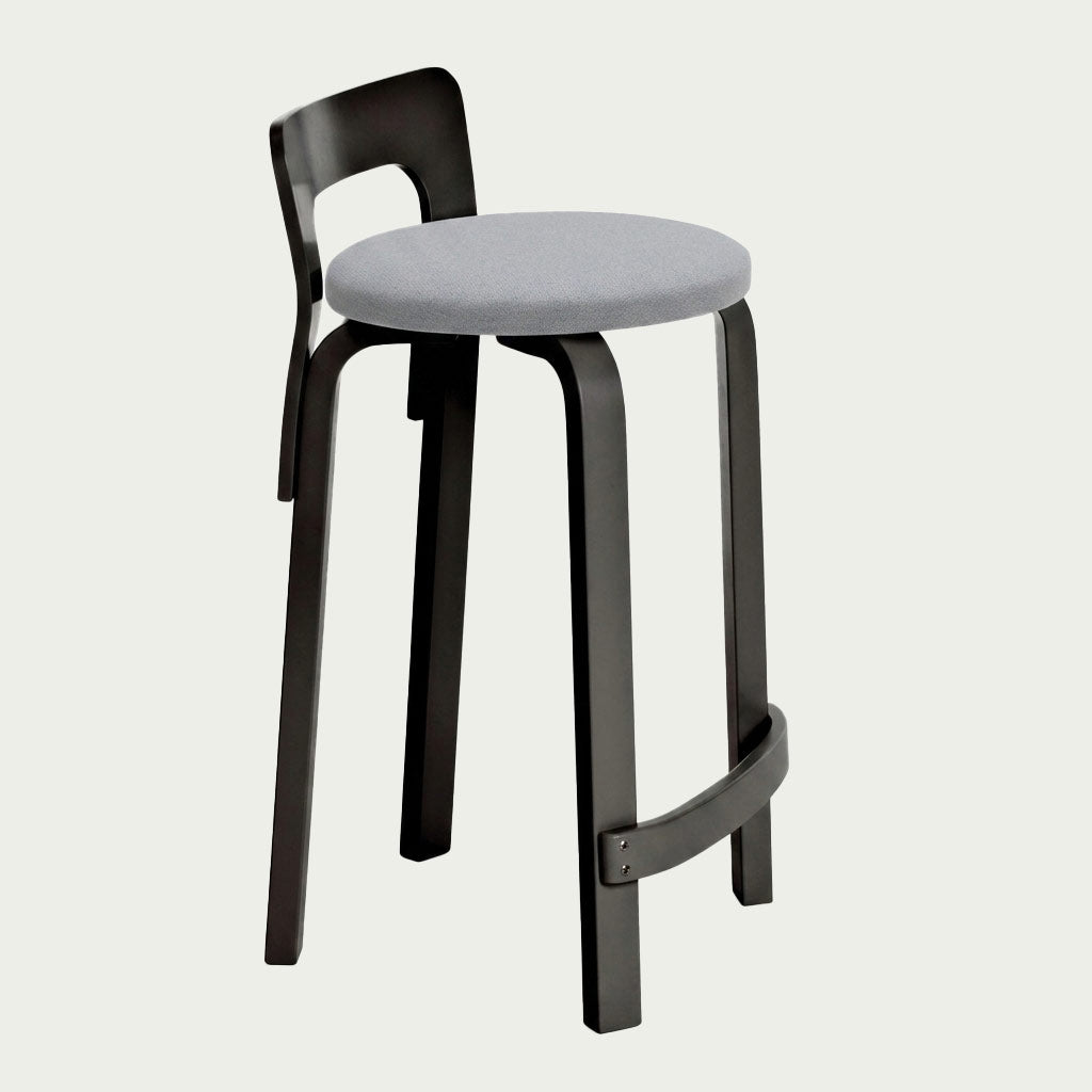 Artek Alvar Aalto Low Back Kitchen / Bar Stool K65 - Upholstered Seat