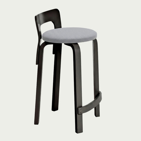 Artek Alvar Aalto Low Back Kitchen / Bar Stool K65 - Upholstered Seat
