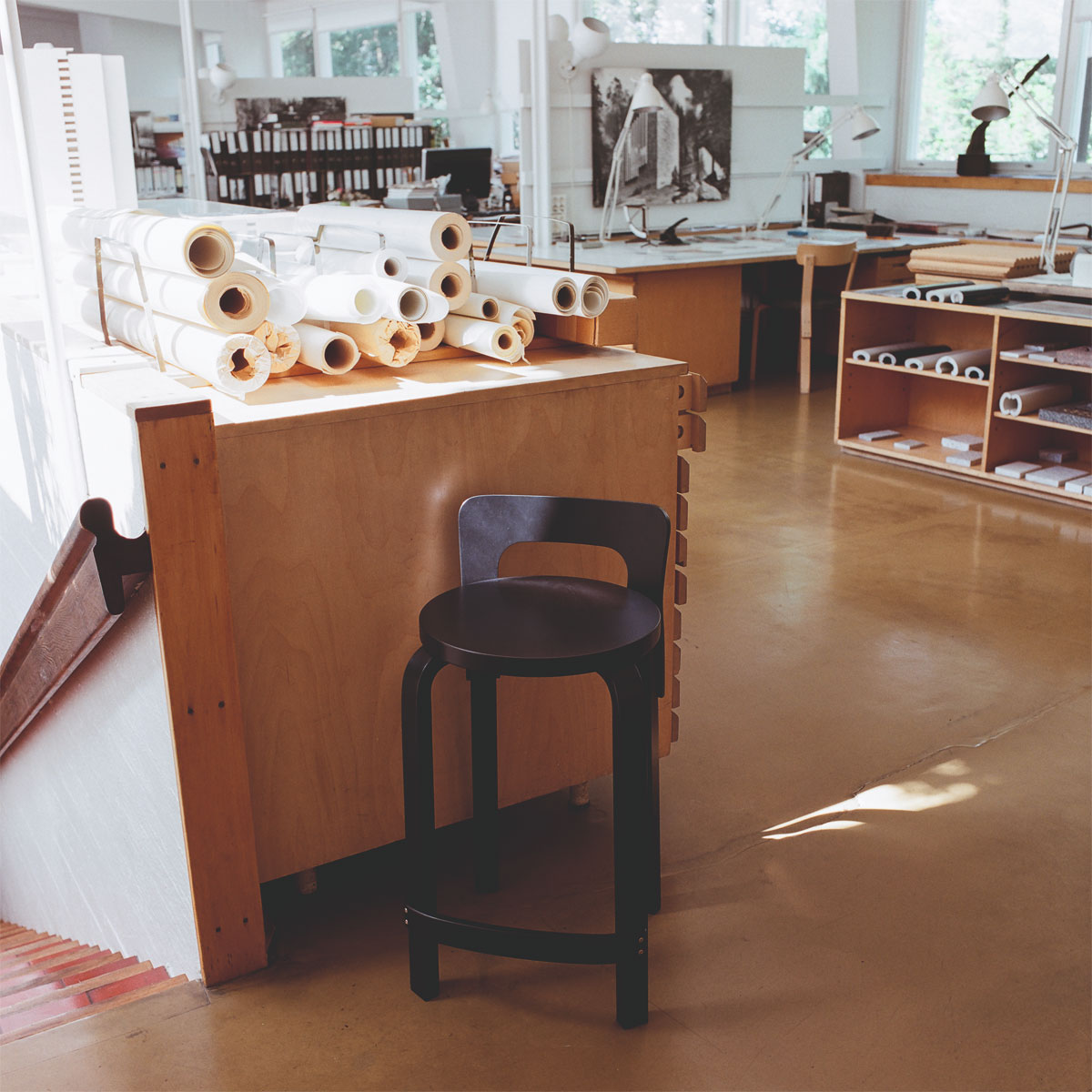 Artek Alvar Aalto K65 Low Back Kitchen / Bar Stool - Black