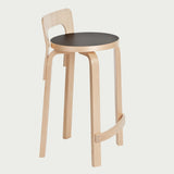 Artek Alvar Aalto K65 Low Back Kitchen / Bar Stool - Black Linoleum