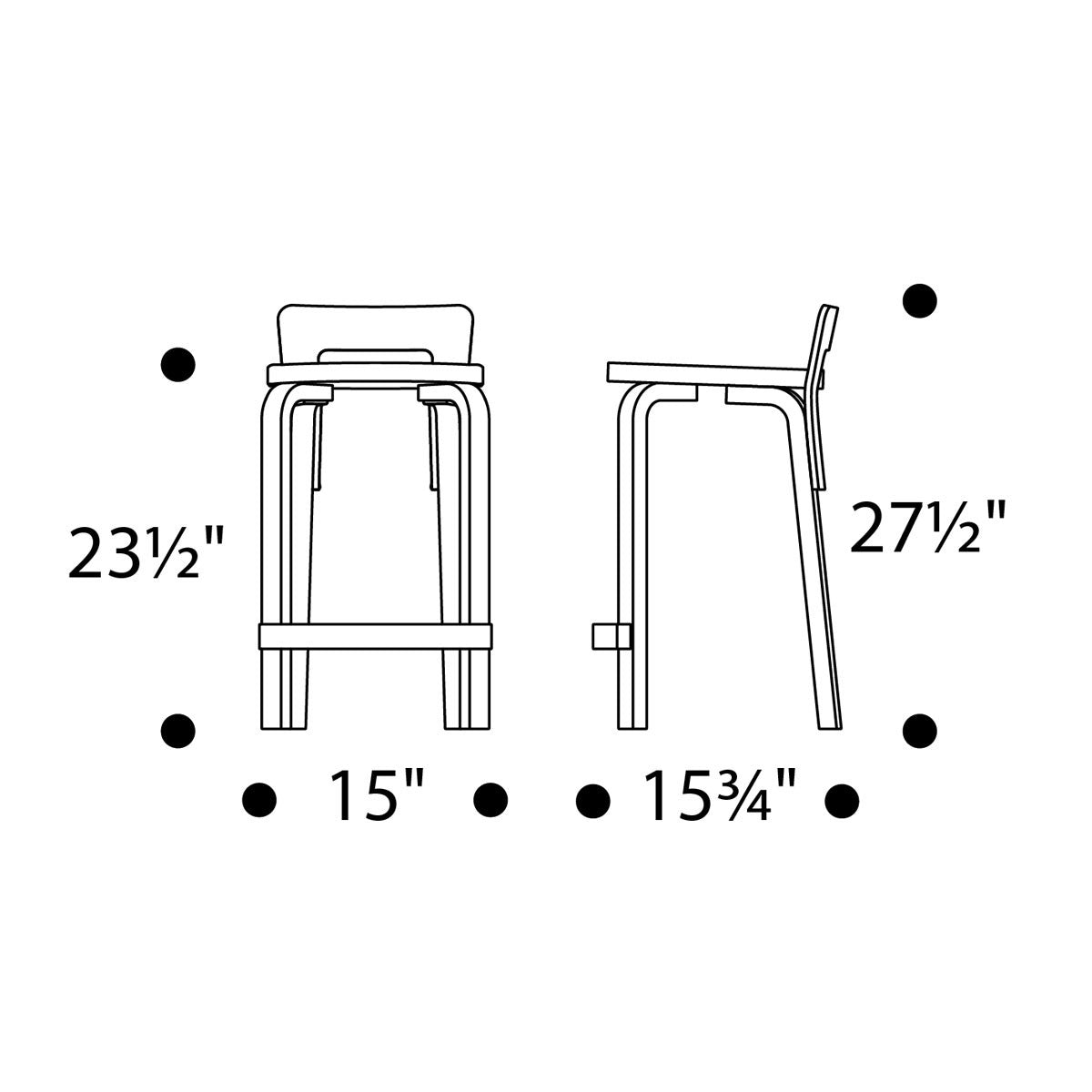 Artek Alvar Aalto Low Back Kitchen / Bar Stool K65 - Birch Legs with Upholstered Seat