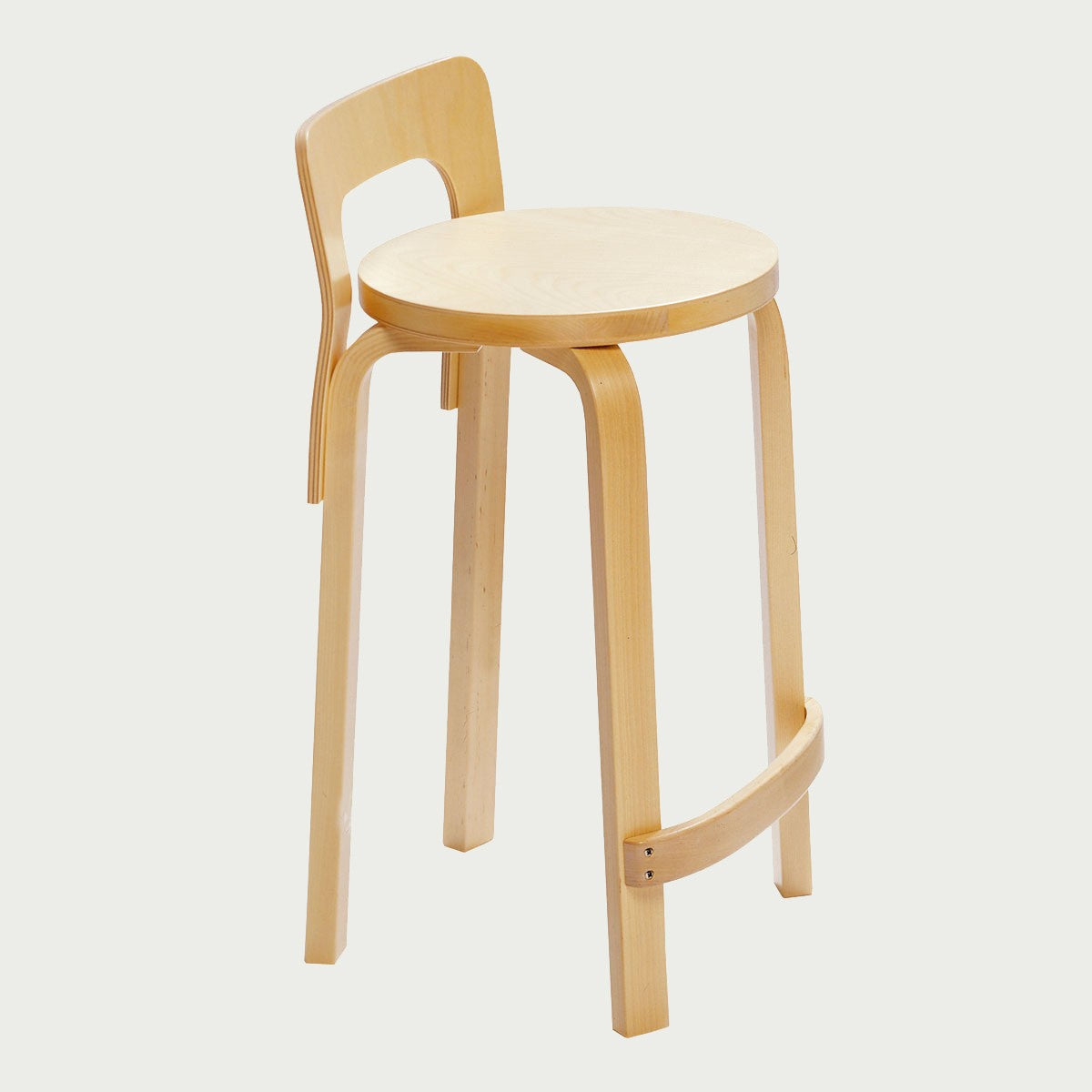 Artek Alvar Aalto K65 Low Back Kitchen / Bar Stool - Natural Birch