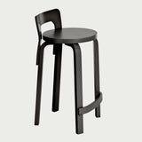 Artek Alvar Aalto K65 Low Back Kitchen / Bar Stool - Black Lacquered